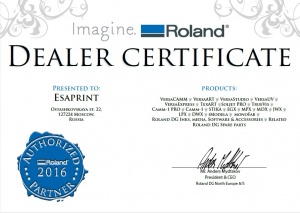 С октября 2011 года компания «Эзапринт» - официальный дистрибьютор оборудования Roland DG в России